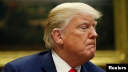 FILE - U.S. President Donald Trump answers questions from the news media in the Roosevelt Room of the White House in Washington, Aug. 29, 2018.