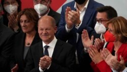 Olaf Scholz, Finance Minister and SPD candidate for Chancellor after addressing his supporters after German parliament election at the Social Democratic Party, SPD, headquarters in Berlin, Sept. 26, 2021.