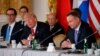 U.S. President Donald Trump talks to Polish President Andrzej Duda as U.S. Secretary of the Treasury Steven Mnuchin, White House Senior Advisor Jared Kushner and U.S. Secretary of Commerce Wilbur Ross listen during the Three Seas Initiative Summit in Warsaw, Poland, July 6, 2017.