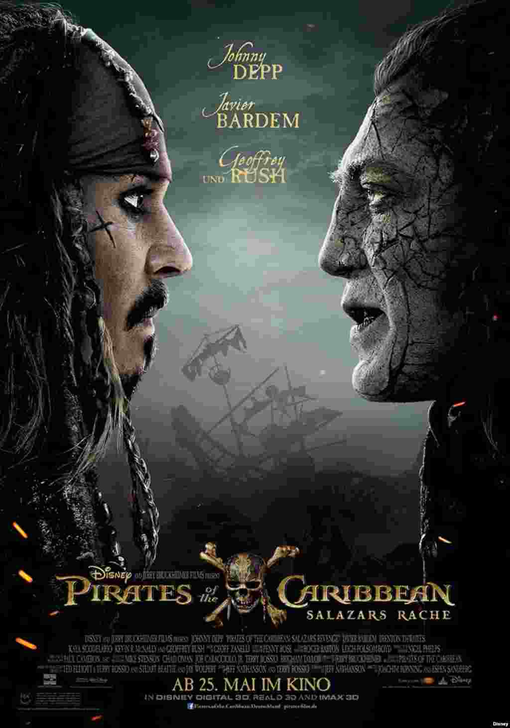 电影《加勒比海盗５：死无对证》（&quot;Pirates of the Caribbean: Dead Men Tell No Tales&quot; ）的海报