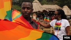 Revelers are seen at Uganda's second annual gay pride parade in Entebbe, August 3, 2013. (Hilary Heuler/for VOA)