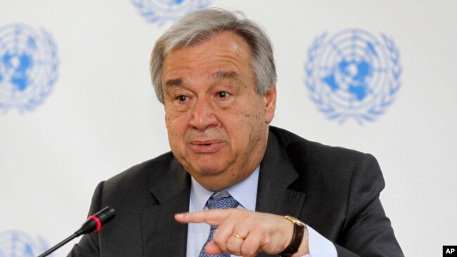 U.N. Secretary-General Antonio Guterres speaks during a news conference in Nairobi, Kenya, March 8, 2017. ﻿﻿﻿The risk of genocide has considerably diminished in South Sudan, which is experiencing civil strife that has led to famine in some parts, Guterres said.