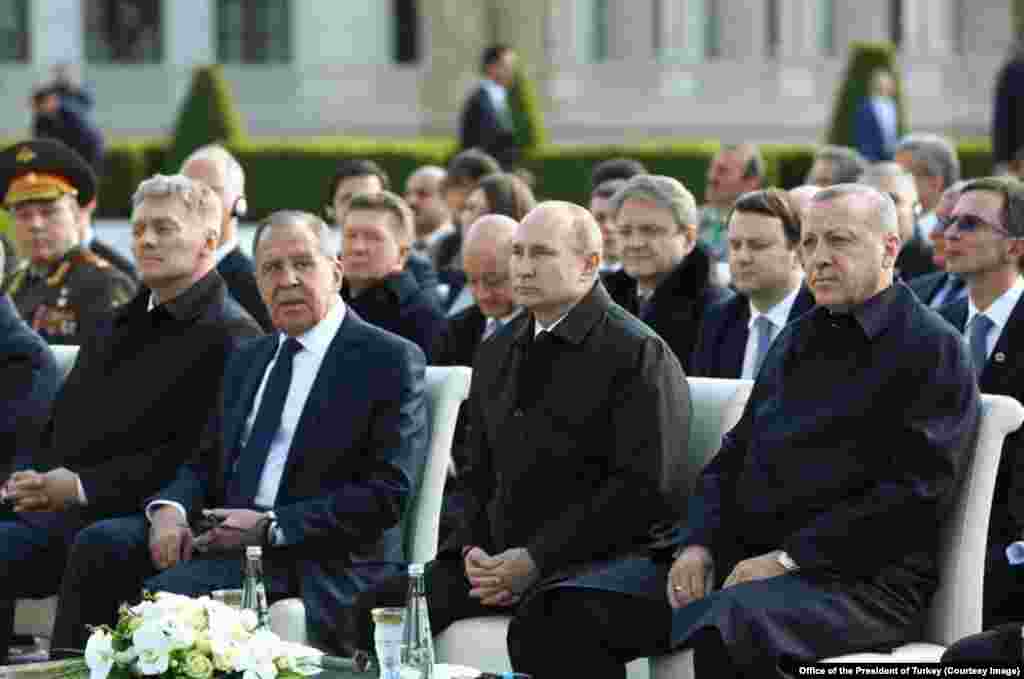 Rossiya Prezidenti Vladimir Putin, Turkiya Prezidenti Rajab Toyib Erdog&#39;an va Rossiya Tashqi ishlar vaziri Sergey Lavrov, Anqara, 3-aprel, 2018-yil