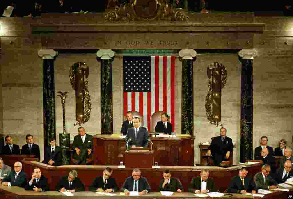 U.S. President Richard M. Nixon is shown Jan. 22, 1971 delivering his State of the Union address to Congress. 