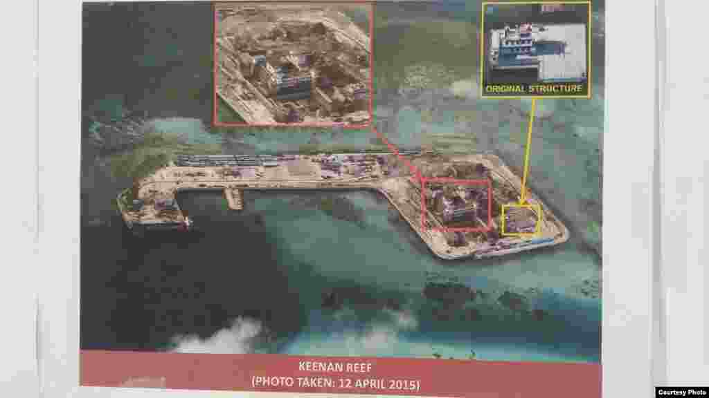 2015年4月12日菲律宾军方图像显示中国在南沙西门（Keenan）礁造岛