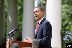바락 오바마 미국 대통령이 지난 2009년 5월 백악관 로즈가든에서 북한의 핵실험과 미사일 발사를 규탄하는 성명을 발표했다.