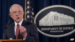 Attorney General Jeff Sessions makes a statement at the Justice Department in Washington, Sept. 5, 2017, on President Barack Obama's Deferred Action for Childhood Arrivals, or DACA program.