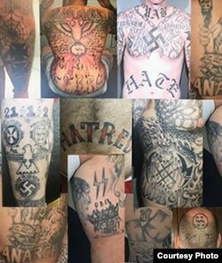 Tatuajes de la pandilla de la Hermandad Aria Universal que funciona en prisiones de Estados Unidos. Foto: ICE.