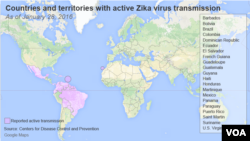 There is known active Zika transmission in 21 countries or territories