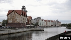 A general view shows the "Fishing Village" ethnographic, craft and trade center in the Baltic Sea port of Kaliningrad, Russia.