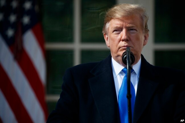 President Donald Trump speaks during an event in the Rose Garden at the White House to declare a national emergency in order to build a wall along the southern border, Feb. 15, 2019, in Washington.
