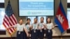 The five girls that created the “Cambodia Identity Product” mobile app pose for group photo at the US Embassy in Phnom Penh. They will be the first Cambodian team to compete in the Technovation ​World Pitch Summit at Google headquarters in Mountain View, CA, August 7-11. (Courtesy of USAID/Technovation Cambodia)