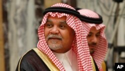 FILE - Saudi Prince Bandar bin Sultan seen at his palace in Riyadh, Saudi Arabia, June 4, 2008.