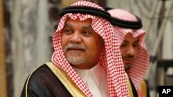 File - Saudi Prince Bandar bin Sultan seen at his palace in Riyadh, Saudi Arabia.