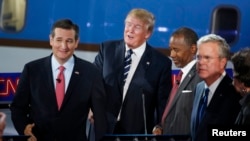 Los candidatos republicanos (de izquierda a derecha) Ted Cruz, Donald Trump, Ben Carson y Jeb Bush buscarán sobresalir en el quinto debate en Las Vegas, Nevada.
