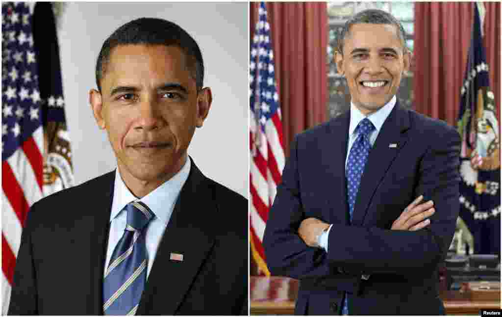 Prezident Obama 2009 (chapda) va 2013-yilda. 