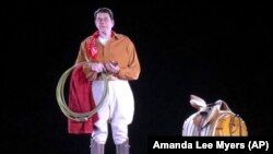Former President Ronald Reagan appears in "Western"-style clothing, as he might appear at his Santa Barbara country home, but as a hologram, on display at the Ronald Reagan Presidential Library in Simi Valley, California.