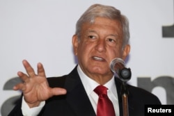 Andres Manuel Lopez Obrador, of the National Regeneration Movement, speaks at an event to present new members of his campaign staff, in Monterrey, Mexico, Jan. 15, 2018. The leftist opposition candidate has enjoyed a double-digit poll lead over his ruling-party rival in recent surveys.