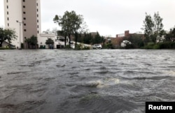 Fooded streets are pictured as Hurricane Florence moves into the Carolinas in Wilmington, North Carolina, U.S., Sept.14, 2018.