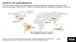 Range of the Aedes mosquito