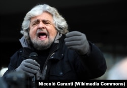 Beppe Grillo, an Italian comedian, actor, blogger, and head of the populist Five Star Movement, in Piazza Dante in Trento for the presentation of signature lists for the 2013 political elections.