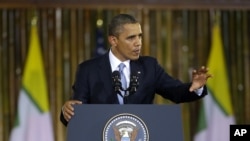U.S. President Barack Obama speaks at Rangoon University’s Convocation Hall in Rangoon, Burma, Monday, Nov. 19, 2012.