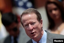 FILE - U.S. Assistant Secretary of State for International Narcotics and Law Enforcement Affairs William Brownfield speaks during a visit to Mixco, 20 km (12 miles) from Guatemala City, March 27, 2012.