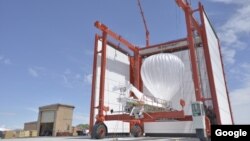 A Project Loon balloon is readied for launch. 