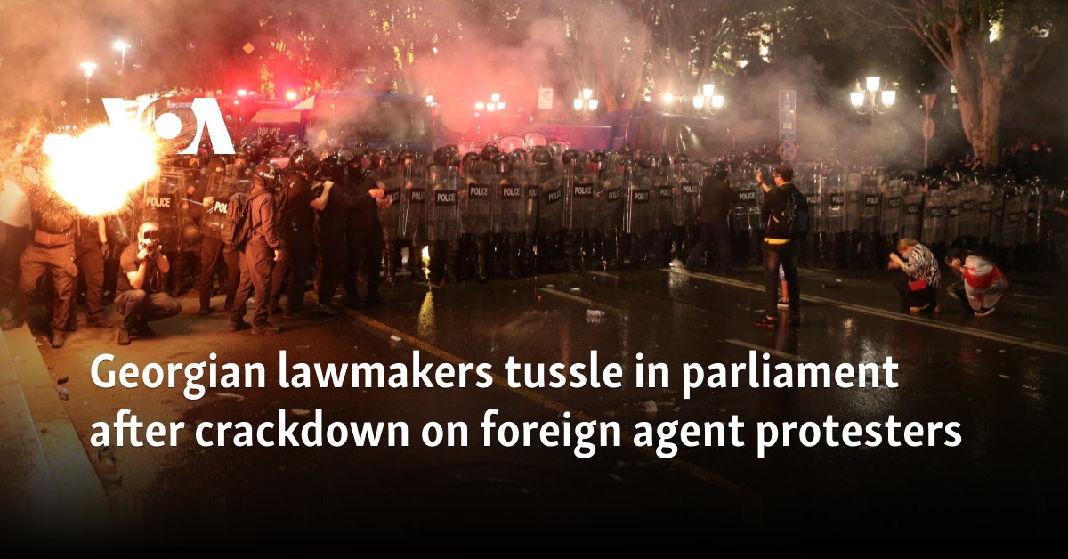 Georgian lawmakers tussle in parliament after crackdown on foreign agent protesters 