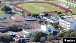 FILE - An aerial view shows Marjory Stoneman Douglas High School following a mass shooting in Parkland, Florida, U.S., Feb. 16, 2018.