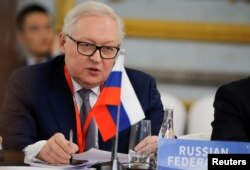 FILE - Russian Deputy Foreign Minister Sergei Ryabkov speaks at a conference on nonproliferation of nuclear weapons in Beijing, Jan. 30, 2019.