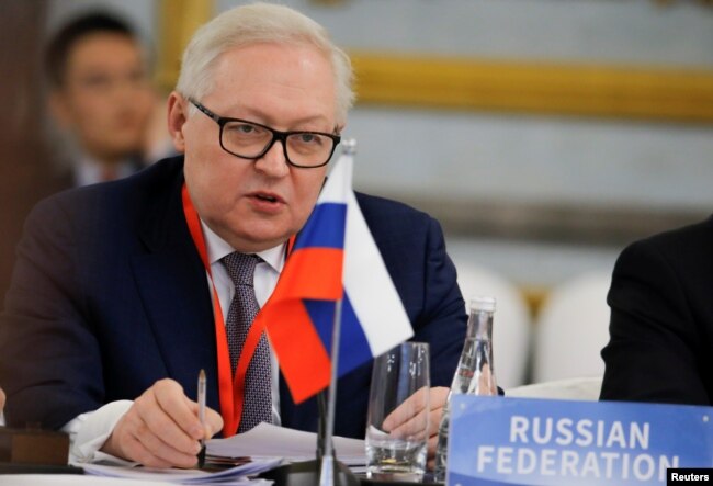 FILE - Russian Deputy Foreign Minister Sergei Ryabkov speaks at a conference on nonproliferation of nuclear weapons in Beijing, Jan. 30, 2019.