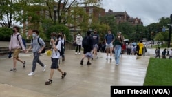 Students walk on the campus of Carnegie Mellon University in Pittsburgh, Pennsylvania.