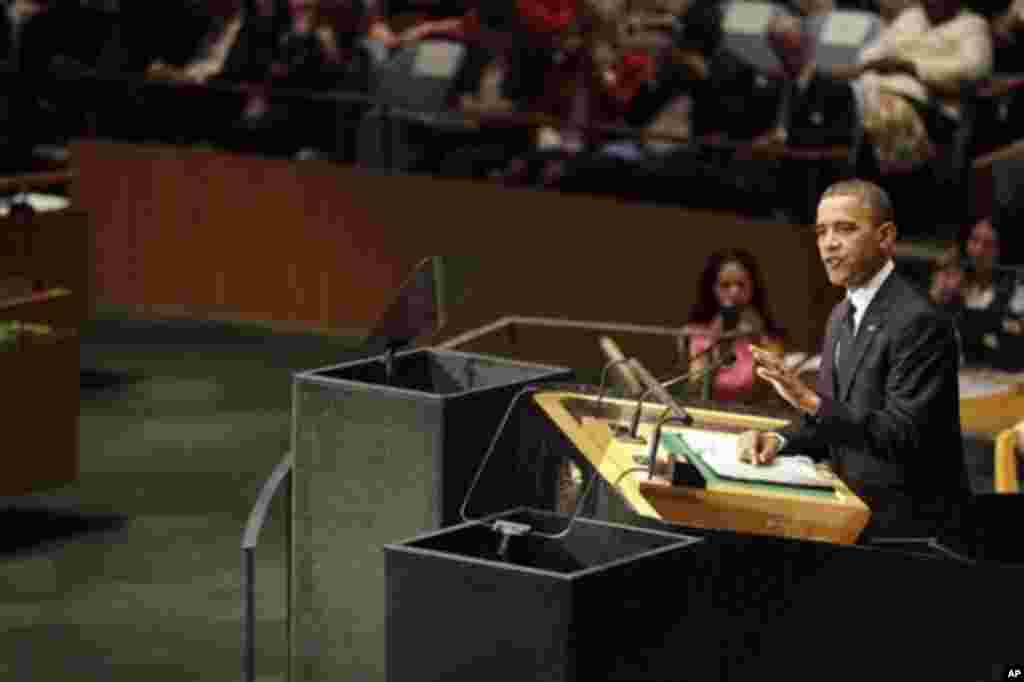 Le pr&eacute;sident am&eacute;ricain Barack Obama s&#39;adressant &agrave; la 67e session de l&#39;Assembl&eacute;e g&eacute;n&eacute;rale de l&#39;ONU le 25 septembre 2012 (AP Photo/Mary Altaffer)