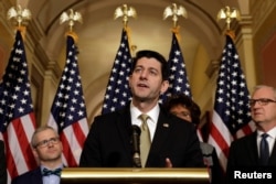 House Speaker Paul Ryan (R-WI) speaks at a news conference with Republican leaders on Capitol Hill in Washington, U.S., Jan. 18, 2018.