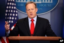 White House press secretary Sean Spicer answers a question during the daily press briefing at the White House, Feb. 3, 2017.