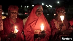 Bring Back Our Girls campaigners gather at a candlelight ceremony in Abuja marking the 500th day since the abduction of girls in Chibok, Nigeria, Aug. 27, 2015. 
