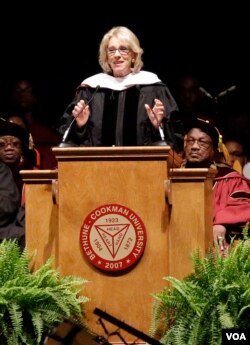 Betsy DeVos delivers speech to graduates at Bethune-Cookman University on May 10. (AP Photo/John Raoux)