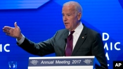 U.S. Vice President Joe Biden speaks during an event prior to the World Economic Forum in Davos, Switzerland, Jan. 16, 2017.