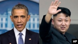 바락 오바마 미국 대통령(왼쪽)과 김정은 북한 국방위원회 제1위원장 (자료사진)