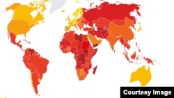 Mapa do Índice de Percepção de Corrupção da Transparência Internacional 