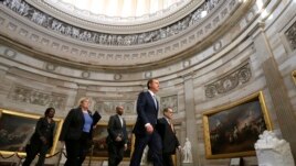 From left, Rep. Val Demings, D-Fla., Rep. Rep. Zoe Lofgren, D-Calif., Rep. Hakeem Jeffries, D-N.Y., House Intelligence Committee Chairman Adam Schiff, D-Calif., and House Judiciary Committee Chairman, Rep. Jerrold Nadler, D-N.Y., walk to the Senate on C