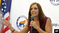 Rep. Martha McSally, R-Ariz., speaks at a campaign rally, Nov. 1, 2018, in Sun City, Ariz. McSally is running against Democrat Krysten Sinema for the U.S. Senate.