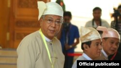 Newly elected President U Htin Kyaw attened Union Hluttaw session discussed on President Elect U Htin Kyaw proposal to cut down number of Ministries.