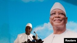 FILE - Ibrahim Boubacar Keita, President of Mali and candidate for Rally for Mali party (RPM), speaks during a meeting in Bamako, August 3, 2018. 