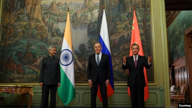 中印俄三国外长2020年9月10日在莫斯科会面（俄罗斯外交部照片）