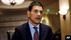 David Miliband, President and CEO of the International Rescue Committee, speaks during an interview with The Associated Press in Beirut, Lebanon, March 6, 2017. 