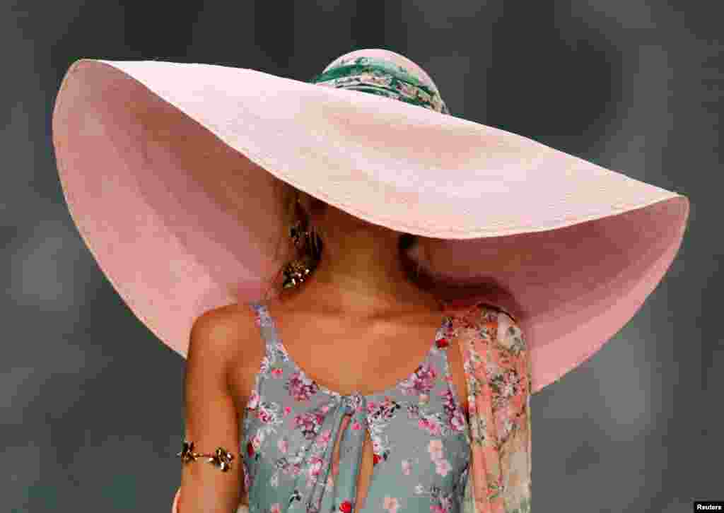 A model presents a creation by "We Are Kindred" during the Australian Fashion Week at Carriageworks in Sydney, Australia, May 15, 2018.