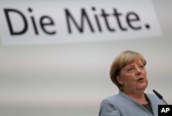 German Chancellor Angela Merkel speaks during a press conference of the Christian Democratic Union CDU in Berlin, Germany, Sept. 25, 2017.