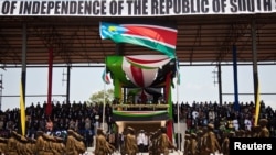 Members of the Sudan People's Liberation Army (SPLA) march during celebrations to mark the first anniversary of South Sudan's independence in Juba, July 9, 2012. 